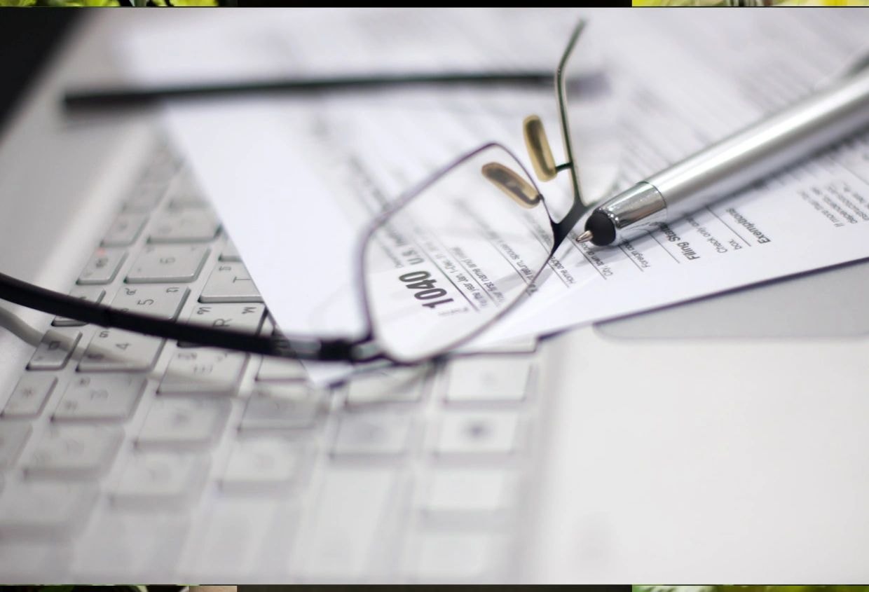 Financial documents and workspace